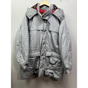 WINDBREAKER Coat Mens XXL gray button/Zip hooded‎ coat flannel lined
